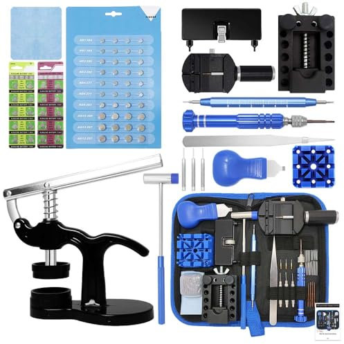 Kit Professionale per la Riparazione degli Orologi, GLDCAPA Kit per la Sostituzione delle Batterie degli Orologi con Custodia, Set per la Stampa di Orologi con 60 Batterie per Orologi.