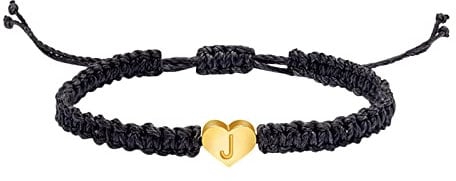 NCQiFei Armband 26 Buchstaben Pärchenarmband Partnerarmband Schwarz Personalisiert Geflochtene Handgefertigt mit Gold Herz Initialen für Paare Geschenk für Männer, Frauen, Mädchen (J, One Size)
