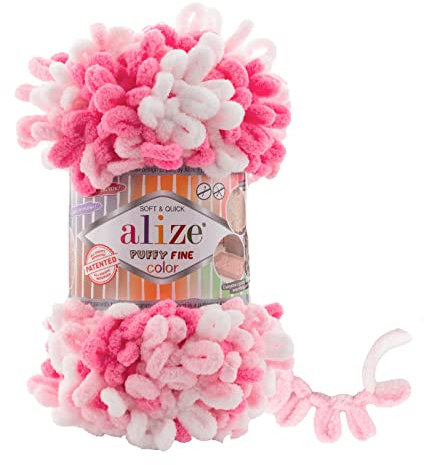 ALIZE Puffy Fine Color 100g Strickgarn Fingerstrick Fingerstrick-Wolle ohne Nadel, Farbe:6383