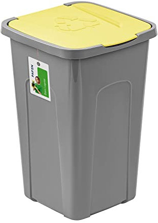 PAFEN Grande poubelle 50 l avec couvercle - poubelle 550 x 365 x 370 mm - poubelle pour séparer les déchets, tri des déchets, collecteur de déchets, jaune