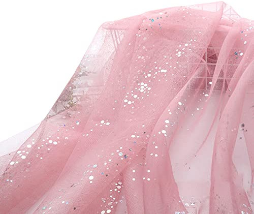 Tissu en tulle à paillettes - 160 cm x 1 m - En tulle - Avec petites paillettes - Pour mariage, fête, banquet - Décoration de table - Cadeau - Rose A
