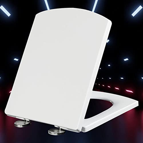 Wc Sitz, Toilettendeckel mit Absenkautomatik Eckig Eckig Universal Toilettensitz Abnehmbar Klobrille Klo-Deckel für Jede Toilette Geeignet,white-37 * 47cm
