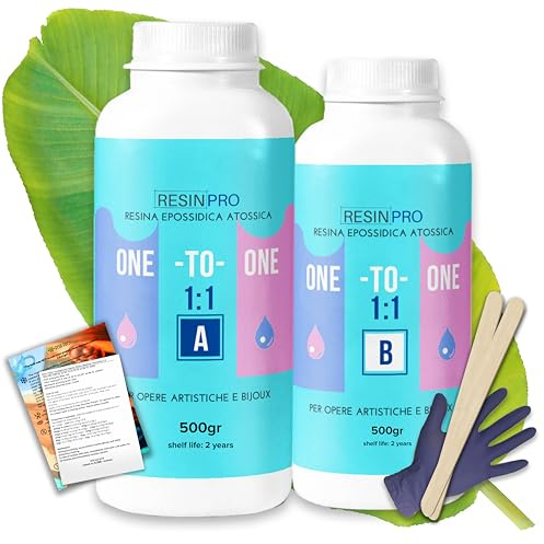 Resin Pro® Transparentes Epoxidharz 1:1 für die Schmuckherstellung, künstlerische Kreationen, einfach in der Anwendung und feuchtigkeitsbeständig, 1 kg, geeignet für Anfänger
