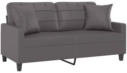 vidaXL Sofa 2 Sitzer, Couch mit Zierkissen, Liegesofa für Wohnzimmer, Polstersofa Sessel Relaxsofa Loungesofa Relaxcouch, Grau Kunstleder