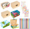 Vyuwast 6 Stück Mini Schatzkiste Holz Bastel Klein Schatztruhe Holzkiste mit Deckel Holzschachtel Bemalen Basteln mit 12 Aquarellstift und 3 Farbiger Selbstklebende Glitzersteine für DIY Handwerk