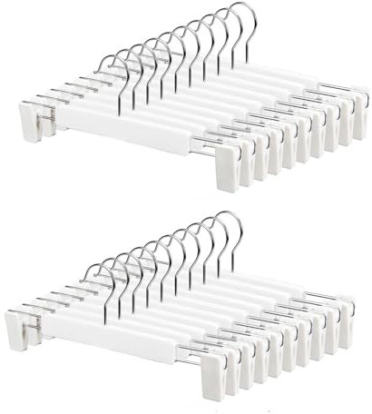 LATRAT – Juego de 20 perchas para pantalones, perchas para faldas, con 2 clips ajustables antideslizantes, ganchos giratorios de 360, para pantalones, faldas, calcetines ropa interior, color blanco