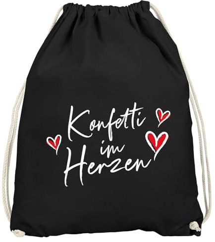 MoonWorks® Turnbeutel Fasching Karneval Spruch lustig #Konfetti im Herzen Faschingsartikel Tasche Gymbag Schwarz unisize