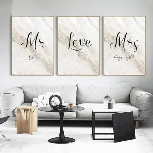 AWKFHF Tableau Décoration Murale Noir Blanc Couple Amour Mr & Mrs Toile Peinture Affiche Chambre Salon Décoration(sans Cadres) (Minimaliste08,3X60X80CM)