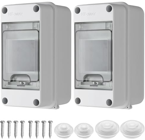 EYPINS 2 Pezzi Quadro Elettrico Esterno 3 Moduli,Scatola di Distribuzione Impermeabile IP65,per Esterno,Giardino(78 * 159 * 95 mm)