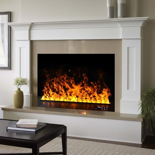 Chimenea de Vapor, Chimenea eléctrica, Chimenea eléctrica empotrada, Efecto Llama 3D, Control Remoto de Chimenea con [800 mm, Negro].