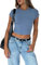 OYIGELZ Damen Basic T-Shirt Klassischer Schnitt Sommer Tee Shirts Kurzarm Crop Tops Y2K Slim Fit Tshirt Oberteile(Nebel Blau-X1,M)