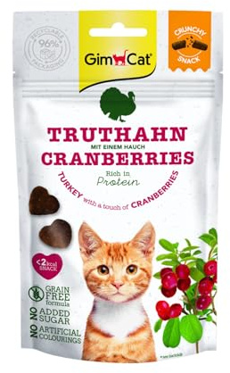 GimCat Snacks crujientes Pavo con arándanos - Golosinas para Gatos crujientes y ricas en proteínas - 1 Bolsa (1 x 50 g)