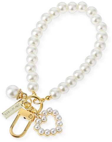 Teaaha Pearl Keychain Wristlet Golden Imitation Pearl Key Chain Women Cute Purse Charms Anhänger Love Heart Girly Backpack Key Ring Accessory Gift for Car Keys (1)