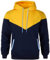 comefohome Mens Hoodies UK Pullover Color Block Sweatshirts Long Sleeve Fleece Hoody Drawstring Casual Designer Tops with Pockets Yellow Navy M