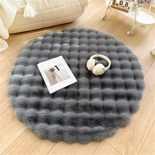YATOLA Teppich Flauschig Langer Stapel Kinderteppich Waschbare Spielteppich Rutschfester Kinderteppiche Runden Kindermatte für Babyzimmer Schlafzimmer Babymatte Weich Antirutsch (Grau, 120cm)