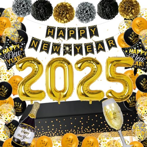 TOYTOPIE Decoration Nouvel An 2026, Ballon noir et or, Ballons En Aluminium pour Fournitures de Fête Happy New Year, Happy new year 2026 pour La Décoration de Fête Nouvel An