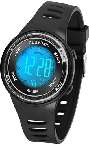 GUUMUXIN Digitale Kinderuhr, Kinder Sportuhr mit 7 Farbigem Indikatorlicht, Acryl-Uhrenscreen, 3 ATM Wasserdicht, Band Armbanduhr für Mädchen Jungen 6-16 Jahre