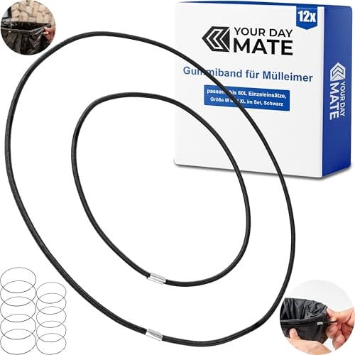 Universal Gummiband für Mülleimer, 12 Stück, Größe M + XL, passend bis 60 Liter Einzeleinsätze, kompatibel mit WESCO Mülltonnen, 50 cm und 80 cm elastischer Gummiring, Mülltonnenbänder Gummi Mix Set