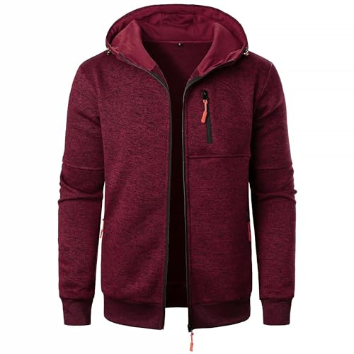 Sprifloral Mens Hoodies Fleece Sweatshirts Zip up Long Sleeve Jacket Zipper Hooded Top Red L