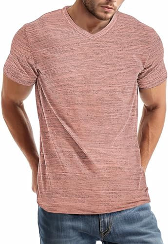 comefohome Mens V Neck T-Shirts UK Graphic Tshirt Casual Short Sleeve Tops Fashion T Shirts Cool Tee Shirt Pink L