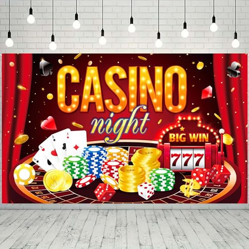 Casino Party Hintergrund Dekoration, 71'' x 43'' Las Vegas Hintergrund Poker Nacht Dekoration,Party für Casino-Thema, Poker-Würfel, goldfarben Dekorationen