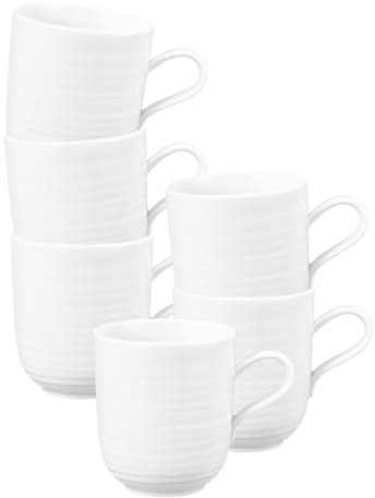 Seltmann Weiden Terra Kaffeebecher 6er Set, 400 ml, Henkelbecher mit spiralförmigem Relief, Spülmaschinen- und mikrowellenfest, Porzellan, Weiß