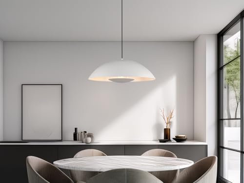 meineWunschleuchte Pendelleuchte VARYA mit Metall Lampenschirm Hellgrau und Blendschutz Ø 50cm