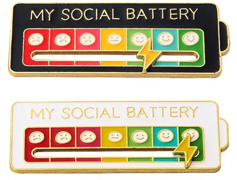 Social Battery Pin,2 Stück Lustige Brosche für soziale Stimmung,Brosche für soziale Batterie,Social Battery Pin Lustige,Soziale Batterie-Pins,für Rucksäcke Jacken und Hüte(Weiß und Schwarz)