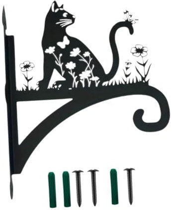 Milageto Metal Wall Mount Plant Hanger Hanging Basket Bracket Animal Shaped Pot Hanger Heavy Duty Animal Silhouette Hanging Basket Hooks Stand with Screws for Living Room Outdoor, Cat