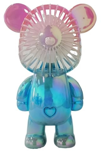 Handheld Mini Fan, Portable Personal Bear Fan USB Rechargeable Battery Powered Desk Fan with 3 Speeds Adjustable for Home, Outdoor, Office, Travel, Summer, Kids Girls (Pink-blue)