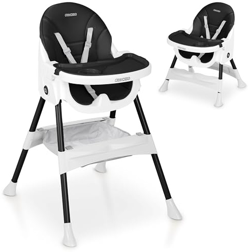 Ricokids Hochstuhl Baby Kinderhochstuhl - Ab 6 Monaten - Essstuhl - Höhenverstellbar - Abnehmbarer Essbrett - Sicherheitsgurt - Schwarz