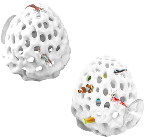 Jilskl Pack of 2 Shrimp House Aquarium, Shrimp Hiding Place Made of Plastic, Simulation Porous Coral Stone Cave Decoration, Provides Shelter and Resting Spots for Small Fish, Shrimp, and Guppies