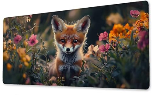 Mousepad Großes Gaming Mauspad XXL Fuchs 900x1800x3 mm Schreibtischunterlage rutschfeste Gummibasis Wasserdicht und Langlebig Tastatur Unterlage für Gaming,Büro,Zuhause Extra Vernähten Kanten zj-492