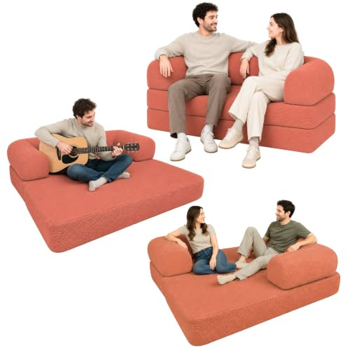 bananair - Sofa 2 Sitzer, Modulares Schlafsofa aus hochdichtem Schaumstoff und Cordstoff, Boneless Couch, Komprimiert Geliefert (Terrakotta)