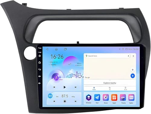 Estéreo Android 14 para Honda Civic Hatchback (2006-2011), Pantalla táctil de 9, 2 DIN, Bluetooth, CarPlay, cámara de visión Trasera AHD, navegación GPS y Controles en el Volante.