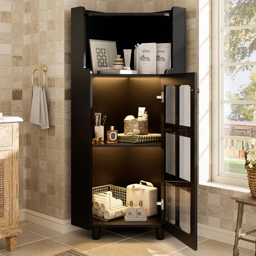 NADEUSAK Schwarz Eck-Schrank 60x120cm mit Lackoberfläche – Moderner Eck-Kommode für Wohnzimmer, Bücherregal, Badezimmer