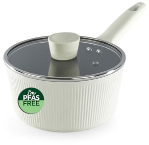 Russell Hobbs Cote Stielkasserolle 18 cm, Keramik-Antihaft | Geschmiedeter Aluminiumkörper, Glasdeckel mit Dampfauslass, Soft-Touch-Griff, für alle Herdarten inkl. Induktion