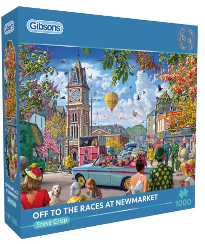 Gibsons Off to the Races at Newmarket 1000 Piece Jigsaw Puzzle for Adults – Vibrant Artwork by Steve Crisp – Premium Sustainable Puzzle Made in the UK/EU – Great Gift