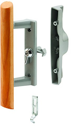 Prime-Line C 1018 3-15/16 In. Hole Center, Gray Diecast, Sliding Patio Door Handle with Wood Handle (Single Pack)