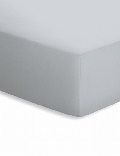 schlafgut Mako-Jersey Basic Spannbetttuch, Baumwolle, Silber, 200 x 150 cm