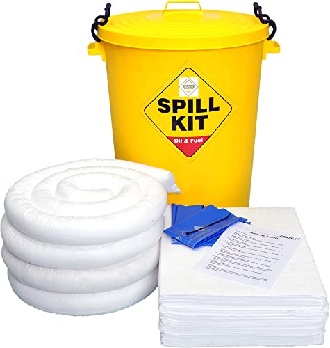 90 Litre Oil and Fuel Spill Kit - Ideal for Hydraulic Oil, Engine Oil, Lubricating Oil, Solvents - Water-Repellent Absorbents for Garages, Workshops, and Industrial Use