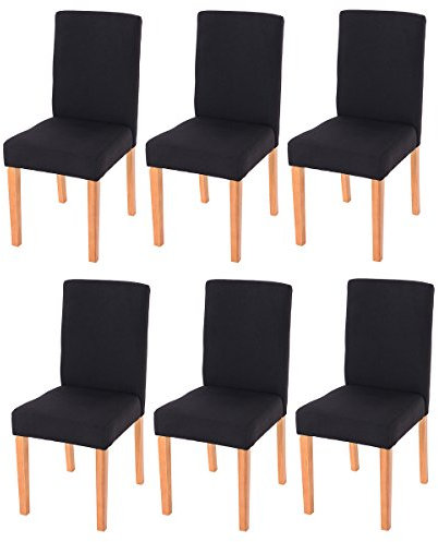 Mendler 6er-Set Esszimmerstuhl Stuhl Küchenstuhl Littau - Textil, schwarz, helle Beine