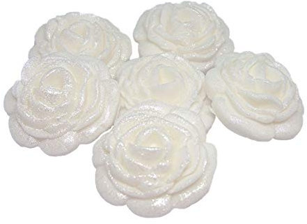 6 Large Edible Glittered Roses Flower Cake Topper Decorations (White)
