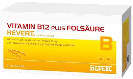 Vitamin B12 plus Folsäure Hevert zur Therapie und Prophylaxe von Folsäure- und Vitamin B12-Mangel, 200 St. Ampullen