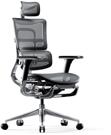Diablo V-Master Silla de Escritorio ergonómica Silla de Oficina apoyabrazos Ajustables reposapiés Mecanismo de inclinación Malla Cuero sintético selección de Color (Negro-Gris)