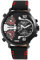 Raptor Limited Herren-Uhr Leder Armbanduhr schwarz rot 3 Zeitzonen 24 Std. Anzeige Tachymeter Datums-/ Wochentaganzeige