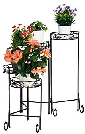 Relaxdays Blumentreppe Metall, 5-stufig, rund, innen & außen, Vintage Blumenständer, klappbar, HBT 65x125x23cm, schwarz
