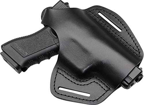 MAYMOC Lederholster 2 Slot OWB kompatibel für Glock 17 19 22 26 32 33 / S&W M&P Shield/Springfield XD & XDS/Plus alle ähnlich großen Kurzwaffen Bund rechte Seite - Schwarz