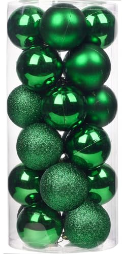 Emopeak 24Pcs Green Christmas Ornaments for Tree Decor, 2.36Inch Christmas Balls Ornaments, Shatterproof Xmas Hanging Baubles for Holiday Wedding Party Decoration 