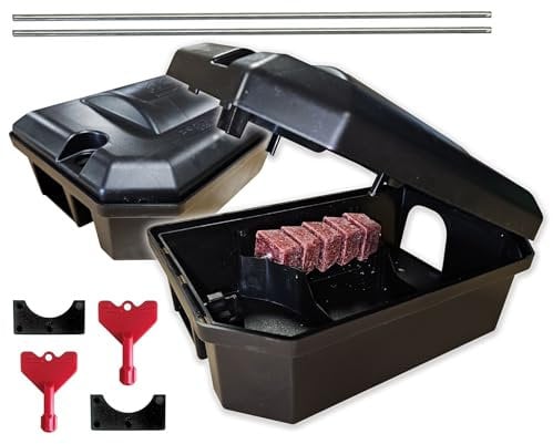 PEST EXPERT – 2 X PRE-BAITED BAIT BOXES | Rat Poisoning Super Strength | Rat/Mouse Bait Blocks & Rodent Box Stations | READY-TO-USE | Fast & Safe Indoor/Outdoor Control | SINGLE FEED POISON – TWINPACK